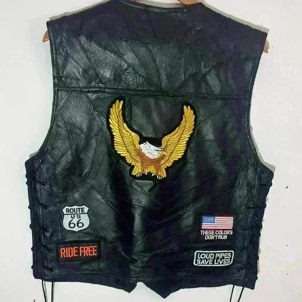 Vintage leather side tie Harley-Davidson Men's Leather Vest M with 8 patches - Picture 8 of 11